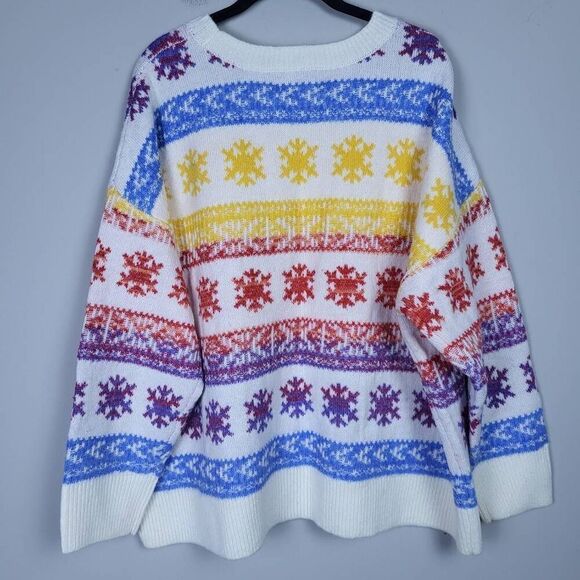 Old Navy Womens Fair Isle Wool Sweater Plus Size XXL Multicolor Snowflake Cozy - Picture 2 of 6